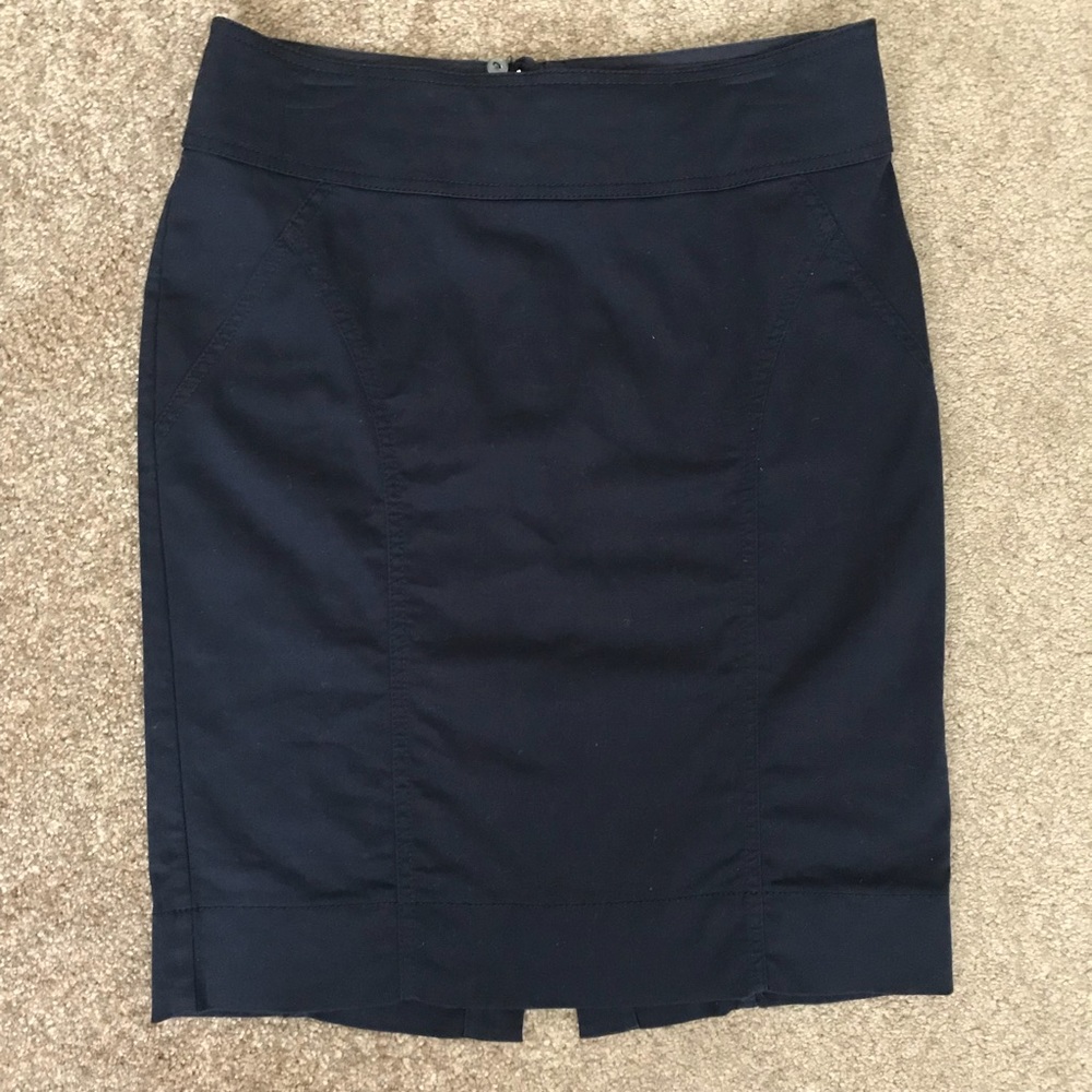 Navy blue midi pencil skirt